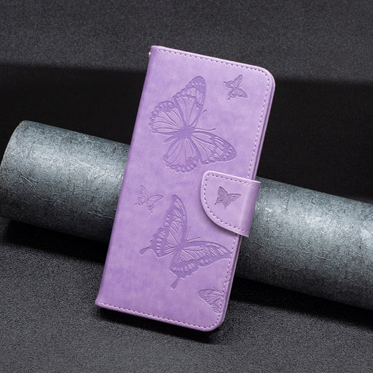 For iPhone 16 Pro Embossing Two Butterflies Pattern Leather Phone Case(Purple) by buy2fix
