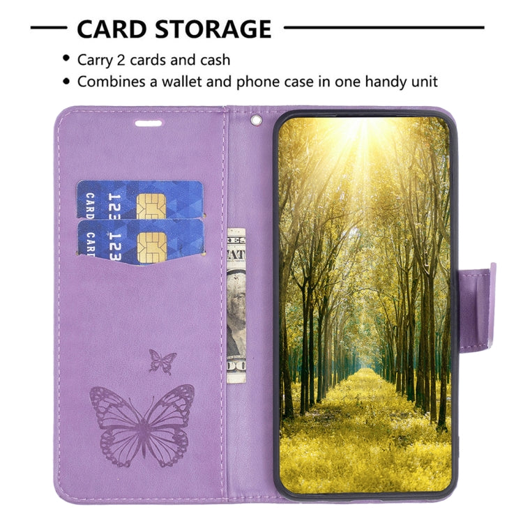 For iPhone 16 Plus Embossing Two Butterflies Pattern Leather Phone Case(Purple) by buy2fix