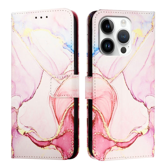 For iPhone 16 Pro PT003 Marble Pattern Flip Leather Phone Case(Rose Gold) by buy2fix