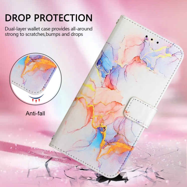 For iPhone 16 Plus PT003 Marble Pattern Flip Leather Phone Case(Galaxy Marble White) by buy2fix