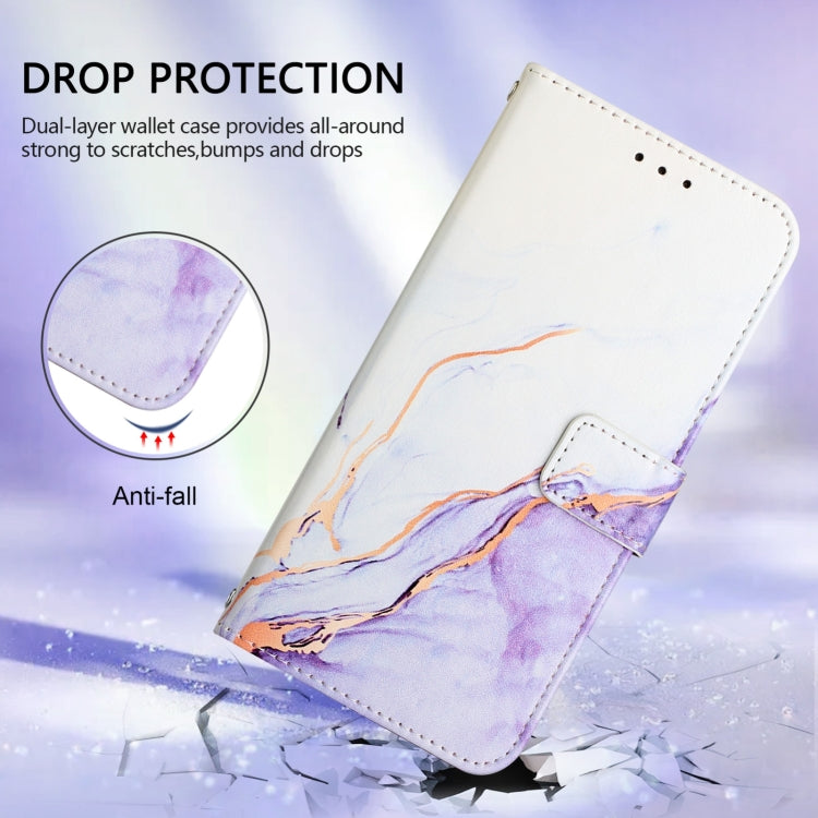 For iPhone 16 PT003 Marble Pattern Flip Leather Phone Case(White Purple) by buy2fix