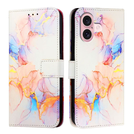 For iPhone 16 PT003 Marble Pattern Flip Leather Phone Case(Galaxy Marble White) by buy2fix
