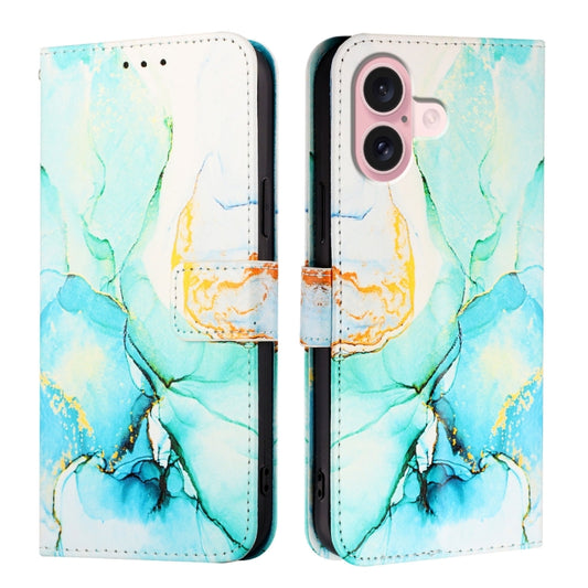 For iPhone 16 PT003 Marble Pattern Flip Leather Phone Case(Green) by buy2fix