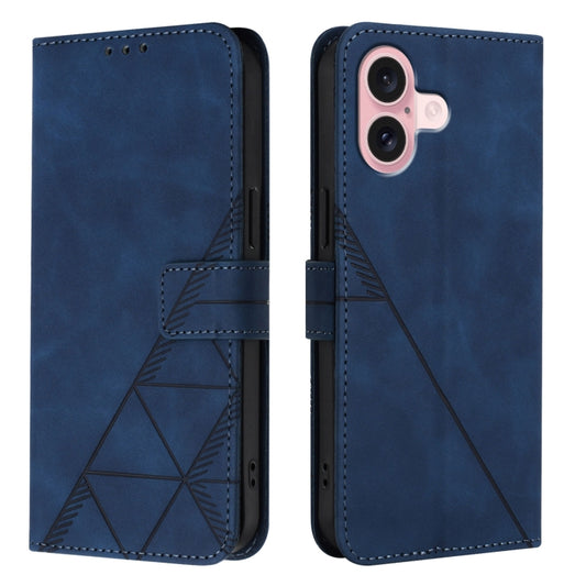 For iPhone 16 Crossbody 3D Embossed Flip Leather Phone Case(Blue) by buy2fix