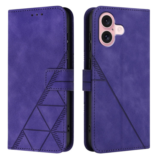 For iPhone 16 Crossbody 3D Embossed Flip Leather Phone Case(Purple) by buy2fix