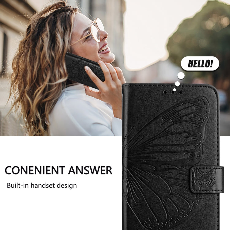 For iPhone 16e Embossed Butterfly Leather Phone Case(Black) by buy2fix