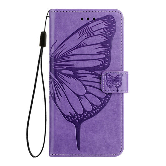 For iPhone 16e Embossed Butterfly Leather Phone Case(Light Purple) by buy2fix