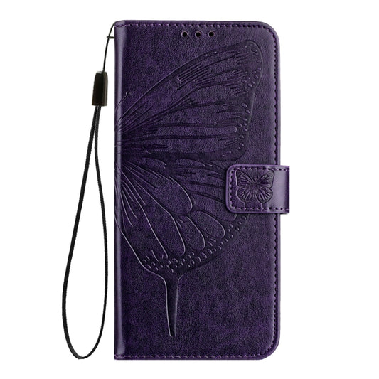 For iPhone 16 Pro Max Embossed Butterfly Leather Phone Case(Dark Purple) by buy2fix