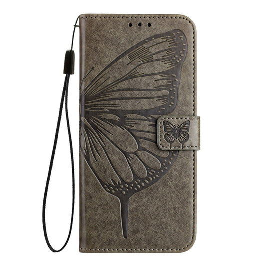 For iPhone 16 Pro Max Embossed Butterfly Leather Phone Case(Grey) by buy2fix