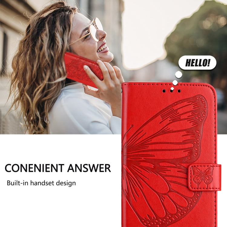 For iPhone 16 Pro Embossed Butterfly Leather Phone Case(Red) by buy2fix