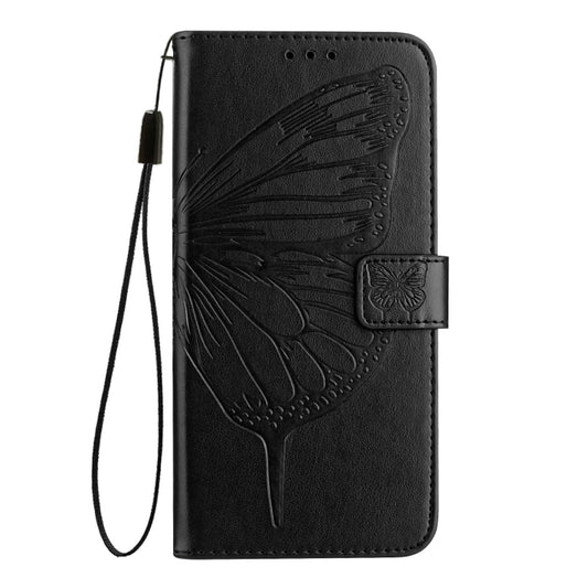 For iPhone 16 Plus Embossed Butterfly Leather Phone Case(Black) by buy2fix