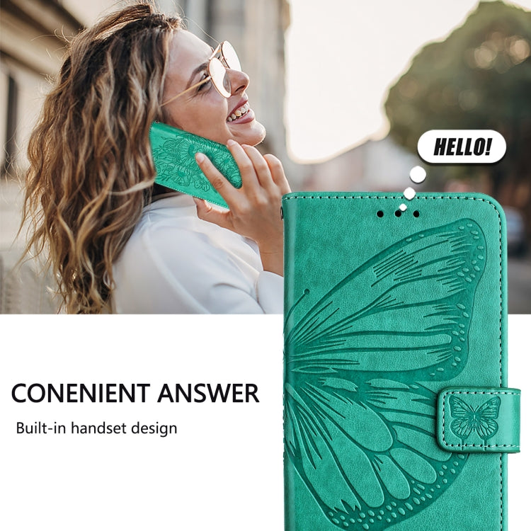 For iPhone 16 Plus Embossed Butterfly Leather Phone Case(Green) by buy2fix
