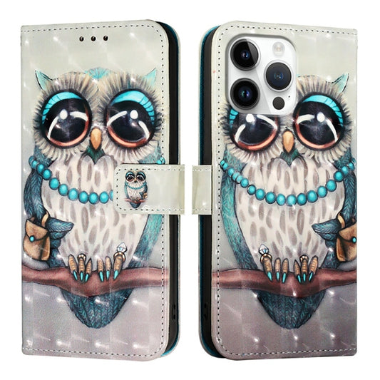 For iPhone 16 Pro Max 3D Painting Horizontal Flip Leather Phone Case(Grey Owl) by buy2fix