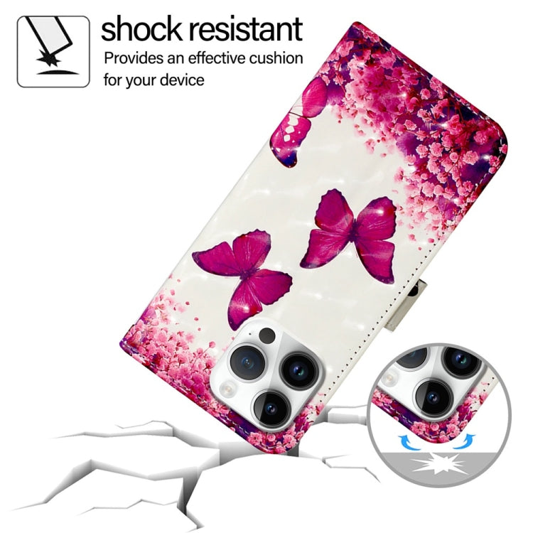 For iPhone 16 Pro Max 3D Painting Horizontal Flip Leather Phone Case(Rose Butterfly) by buy2fix