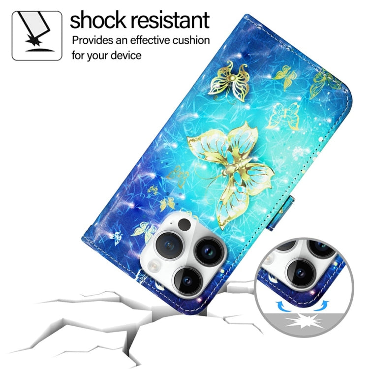 For iPhone 16 Pro 3D Painting Horizontal Flip Leather Phone Case(Golden Butterfly) by buy2fix
