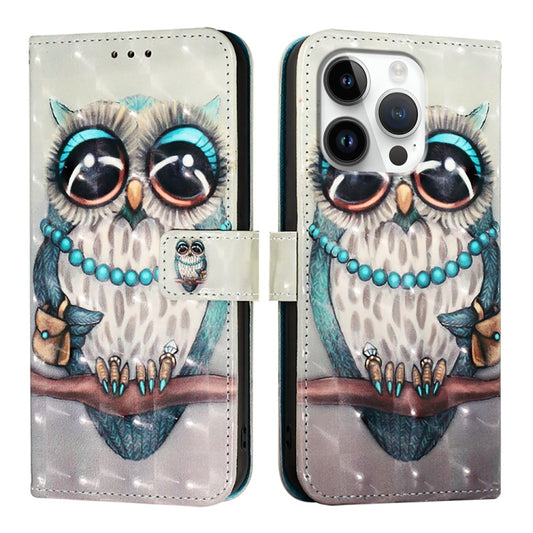 For iPhone 16 Pro 3D Painting Horizontal Flip Leather Phone Case(Grey Owl) by buy2fix