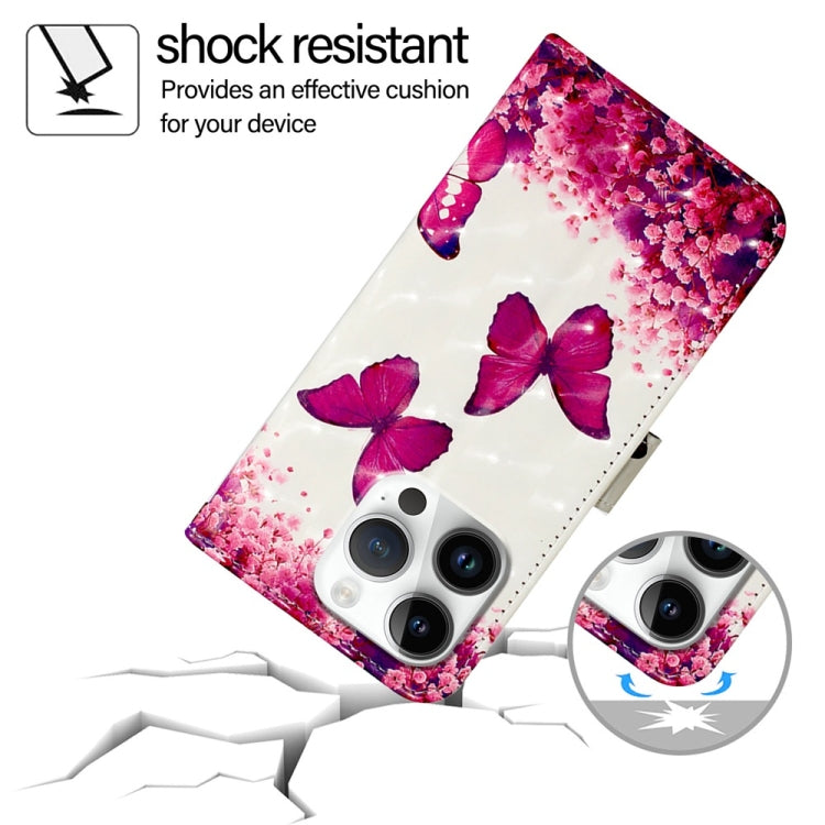 For iPhone 16 Pro 3D Painting Horizontal Flip Leather Phone Case(Rose Butterfly) by buy2fix