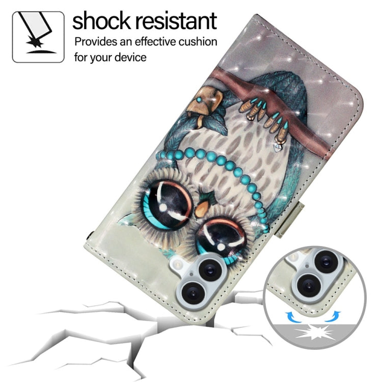 For iPhone 16 Plus 3D Painting Horizontal Flip Leather Phone Case(Grey Owl) by buy2fix
