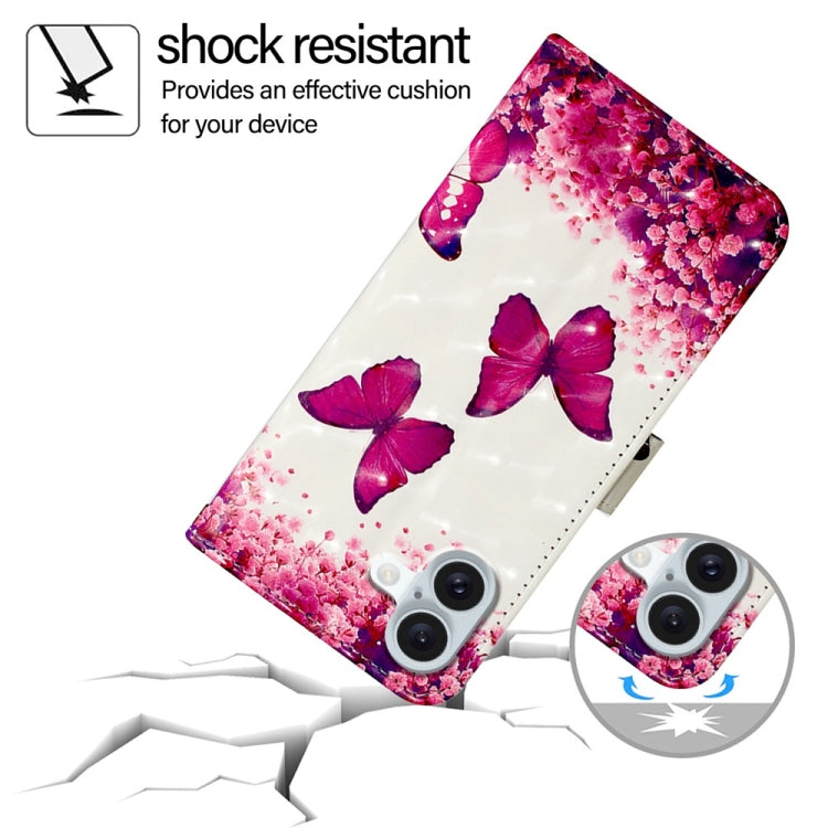 For iPhone 16 Plus 3D Painting Horizontal Flip Leather Phone Case(Rose Butterfly) by buy2fix