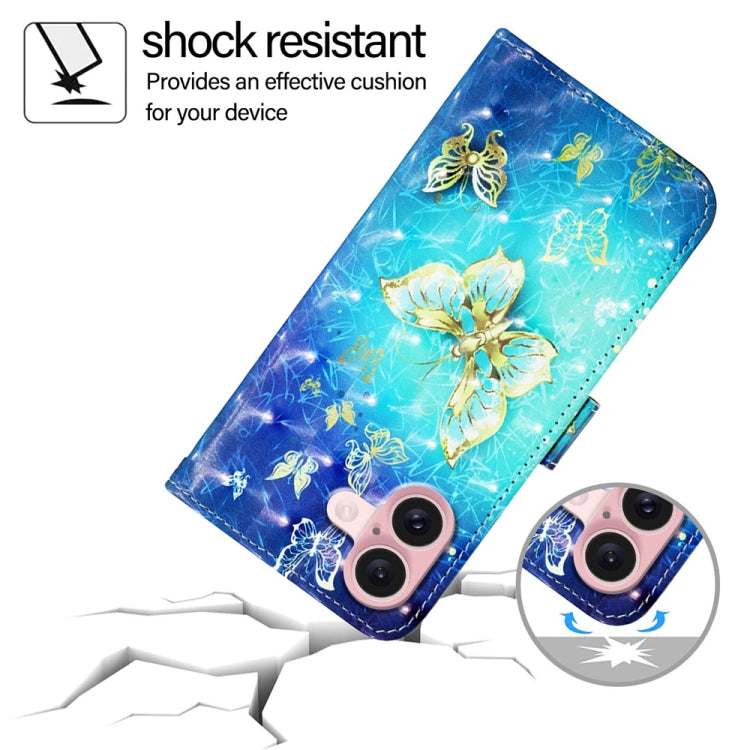 For iPhone 16 3D Painting Horizontal Flip Leather Phone Case(Golden Butterfly) by buy2fix
