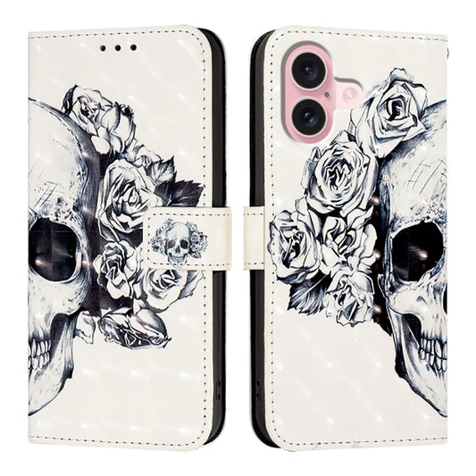 For iPhone 16 3D Painting Horizontal Flip Leather Phone Case(Skull) by buy2fix