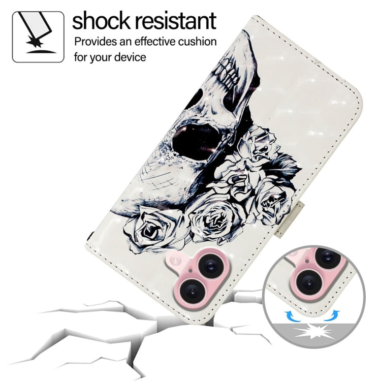 For iPhone 16 3D Painting Horizontal Flip Leather Phone Case(Skull) by buy2fix
