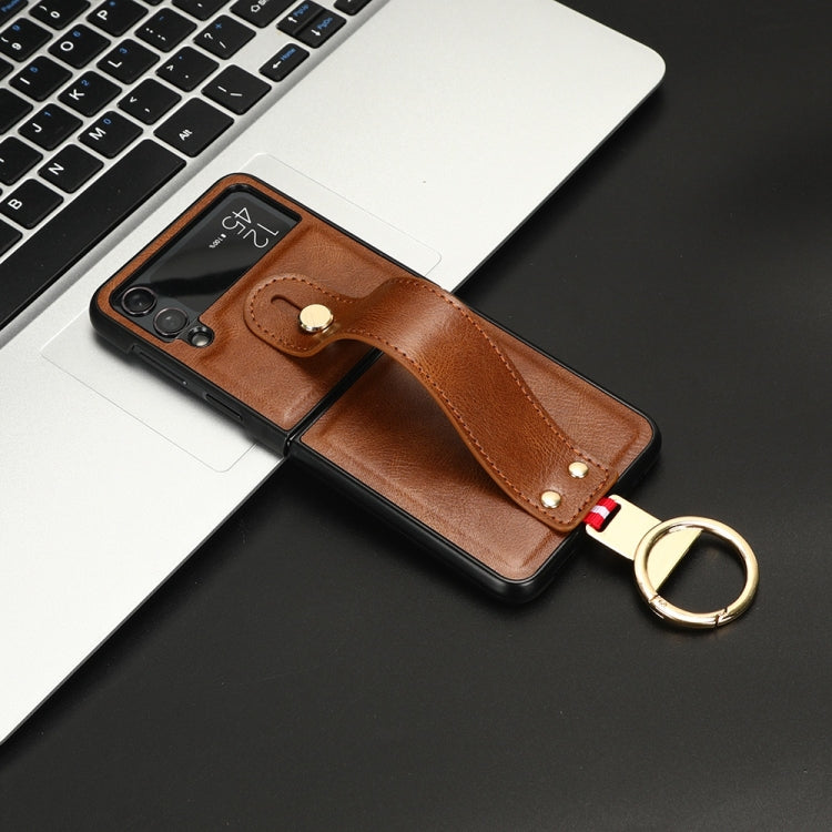 For Samsung Galaxy Z Flip4 Wristband Leather Back Phone Case(Brown) by buy2fix
