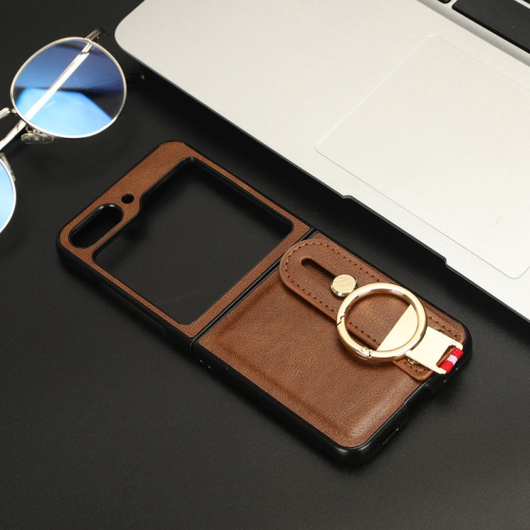 For Samsung Galaxy Z Flip5 Wristband Leather Back Phone Case(Brown) by buy2fix