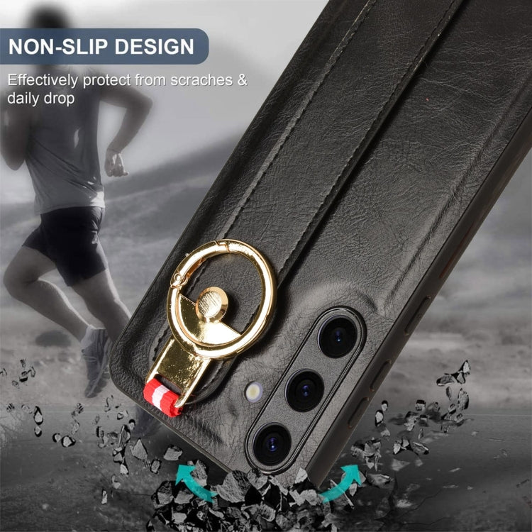 For Samsung Galaxy S24 5G Wristband Leather Back Phone Case(Black) by buy2fix