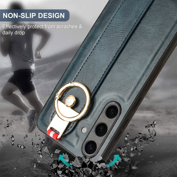 For Samsung Galaxy S24+ 5G Wristband Leather Back Phone Case(Blue) by buy2fix