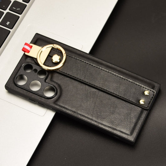 For Samsung Galaxy S24 Ultra 5G Wristband Leather Back Phone Case(Black) by buy2fix