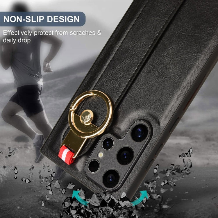 For Samsung Galaxy S24 Ultra 5G Wristband Leather Back Phone Case(Black) by buy2fix