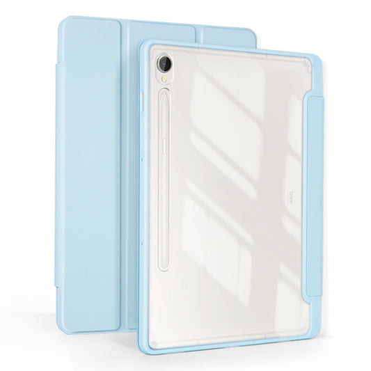 For Samsung Galaxy Tab S9 3-folding Acrylic Smart Leather Tablet Case(Ice Blue) by buy2fix