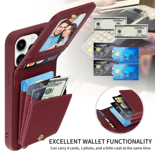 For iPhone 14 Pro Max Crossbody Lanyard Zipper Wallet Leather Phone Case(Wine Red) - iPhone 14 Pro Max Cases by buy2fix | Online Shopping UK | buy2fix