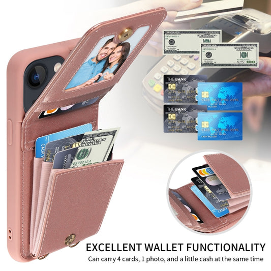 For iPhone 13 Crossbody Lanyard Zipper Wallet Leather Phone Case(Rose Gold) - iPhone 13 Cases by buy2fix | Online Shopping UK | buy2fix