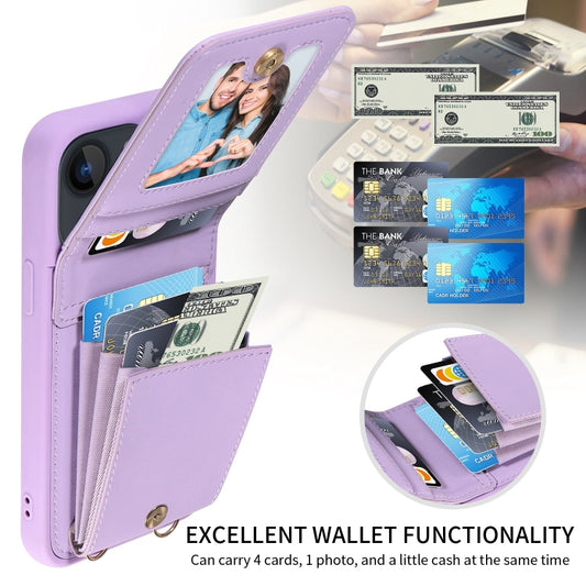 For iPhone 13 Crossbody Lanyard Zipper Wallet Leather Phone Case(Purple) - iPhone 13 Cases by buy2fix | Online Shopping UK | buy2fix