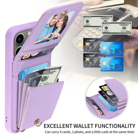 For iPhone 13 Pro Crossbody Lanyard Zipper Wallet Leather Phone Case(Purple) - iPhone 13 Pro Cases by buy2fix | Online Shopping UK | buy2fix