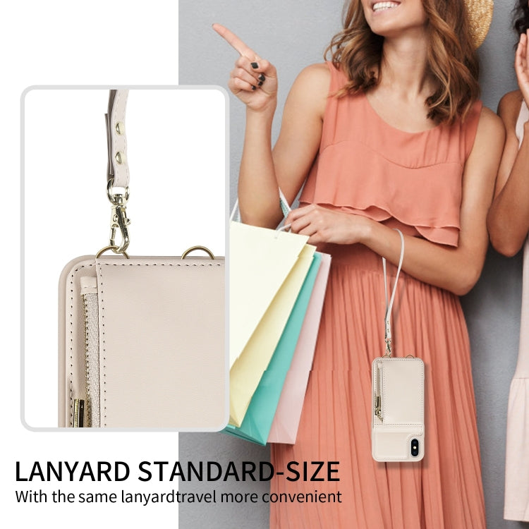 For iPhone X / XS Crossbody Lanyard Zipper Wallet Leather Phone Case(Beige) - More iPhone Cases by buy2fix | Online Shopping UK | buy2fix