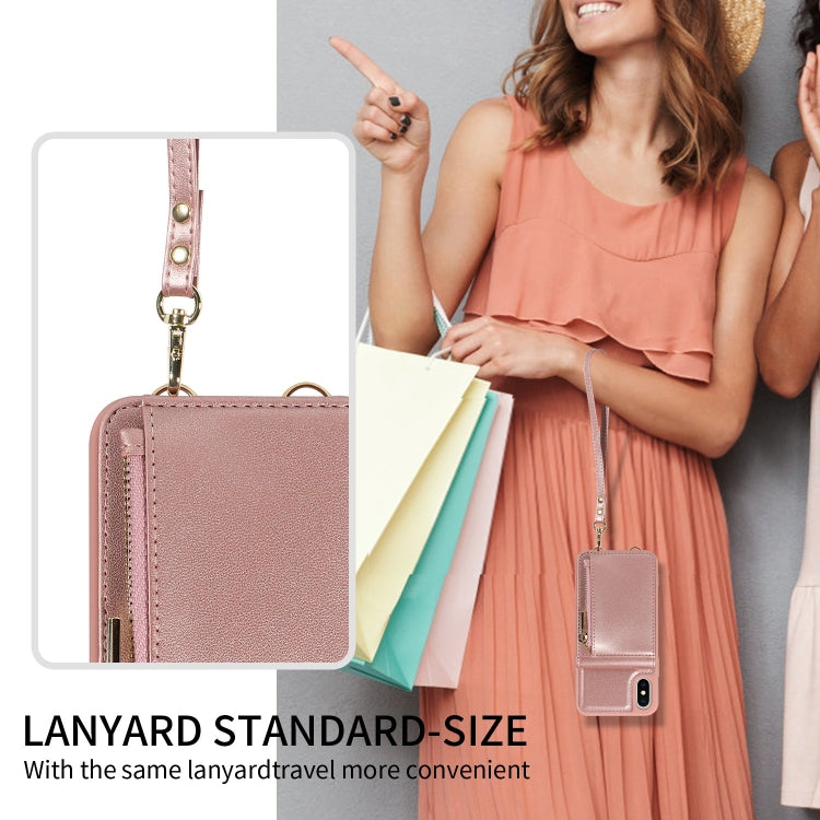 For iPhone X / XS Crossbody Lanyard Zipper Wallet Leather Phone Case(Rose Gold) - More iPhone Cases by buy2fix | Online Shopping UK | buy2fix