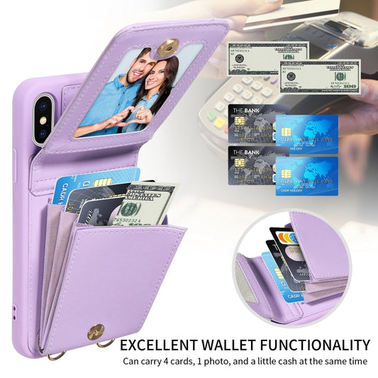 For iPhone X / XS Crossbody Lanyard Zipper Wallet Leather Phone Case(Purple) - More iPhone Cases by buy2fix | Online Shopping UK | buy2fix