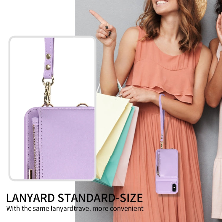 For iPhone XS Max Crossbody Lanyard Zipper Wallet Leather Phone Case(Purple) - More iPhone Cases by buy2fix | Online Shopping UK | buy2fix