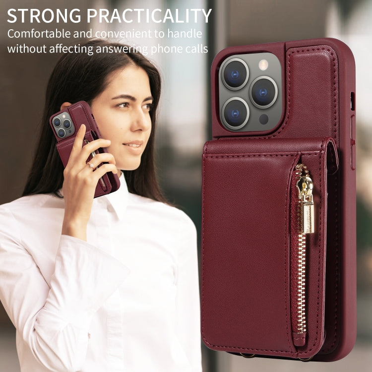 For iPhone 15 Pro Max Crossbody Lanyard Zipper Wallet Leather Phone Case(Wine Red) - iPhone 15 Pro Max Cases by buy2fix | Online Shopping UK | buy2fix