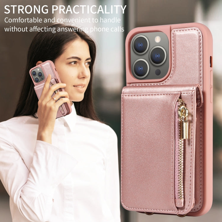 For iPhone 15 Pro Max Crossbody Lanyard Zipper Wallet Leather Phone Case(Rose Gold) - iPhone 15 Pro Max Cases by buy2fix | Online Shopping UK | buy2fix