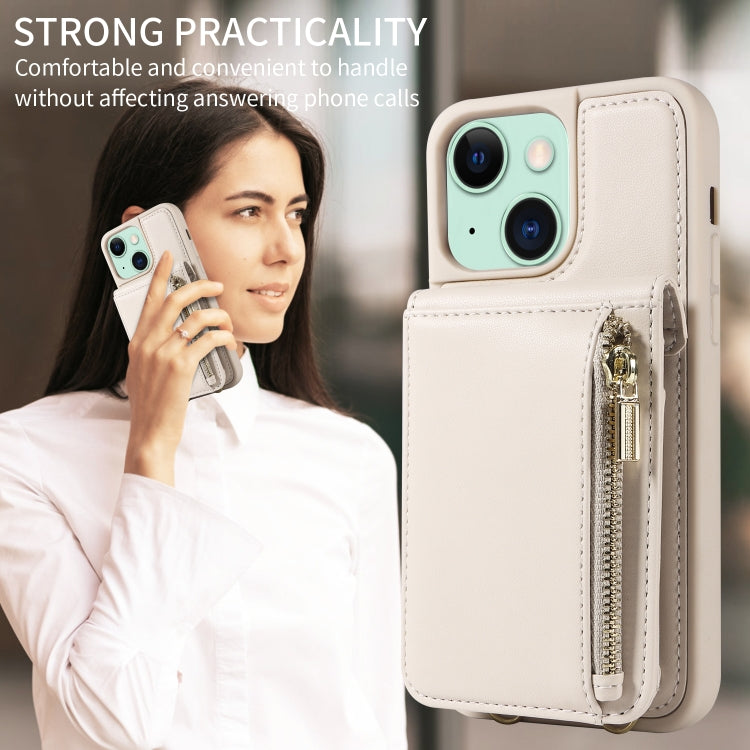 For iPhone 15 Plus Crossbody Lanyard Zipper Wallet Leather Phone Case(Beige) - iPhone 15 Plus Cases by buy2fix | Online Shopping UK | buy2fix