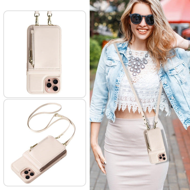For iPhone 16 Pro Crossbody Lanyard Zipper Wallet Leather Phone Case(Beige) by buy2fix