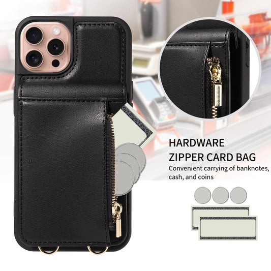 For iPhone 16 Pro Crossbody Lanyard Zipper Wallet Leather Phone Case(Black) by buy2fix