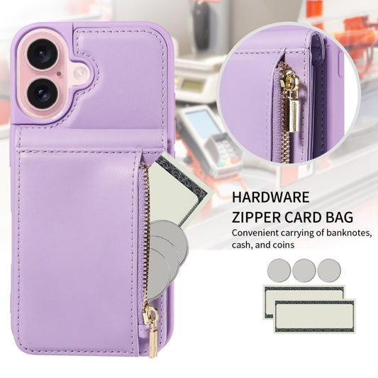 For iPhone 16 Crossbody Lanyard Zipper Wallet Leather Phone Case(Purple) by buy2fix