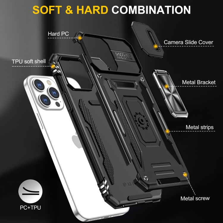 For iPhone 15 Pro Max Armor PC + TPU Camera Shield Phone Case(Black) by buy2fix