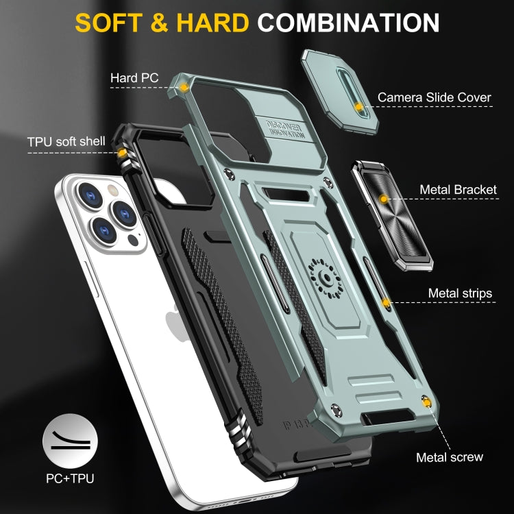 For iPhone 15 Pro Armor PC + TPU Camera Shield Phone Case(Alpine Green) by buy2fix