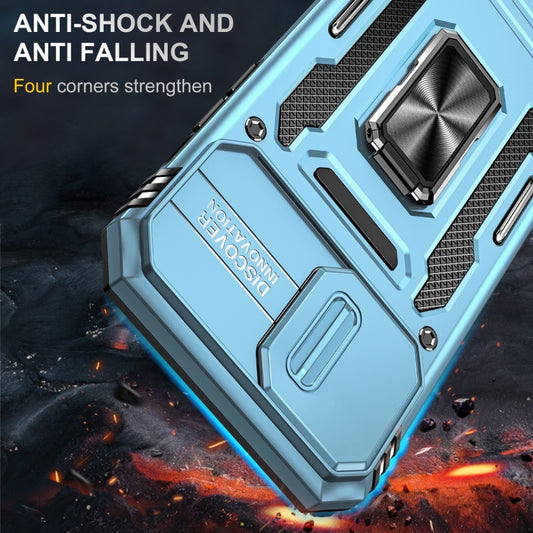 For iPhone 15 Pro Armor PC + TPU Camera Shield Phone Case(Light Blue) by buy2fix